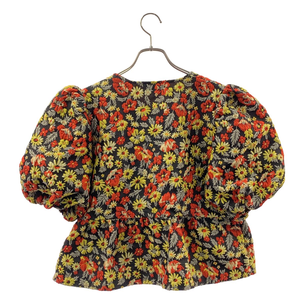 【GANNI 】ガニー　ジャガード花柄　♡ペプラムブラウス　38サイズ Ganni / ガニー | フラワー ジャガード パフスリーブ ペプラム