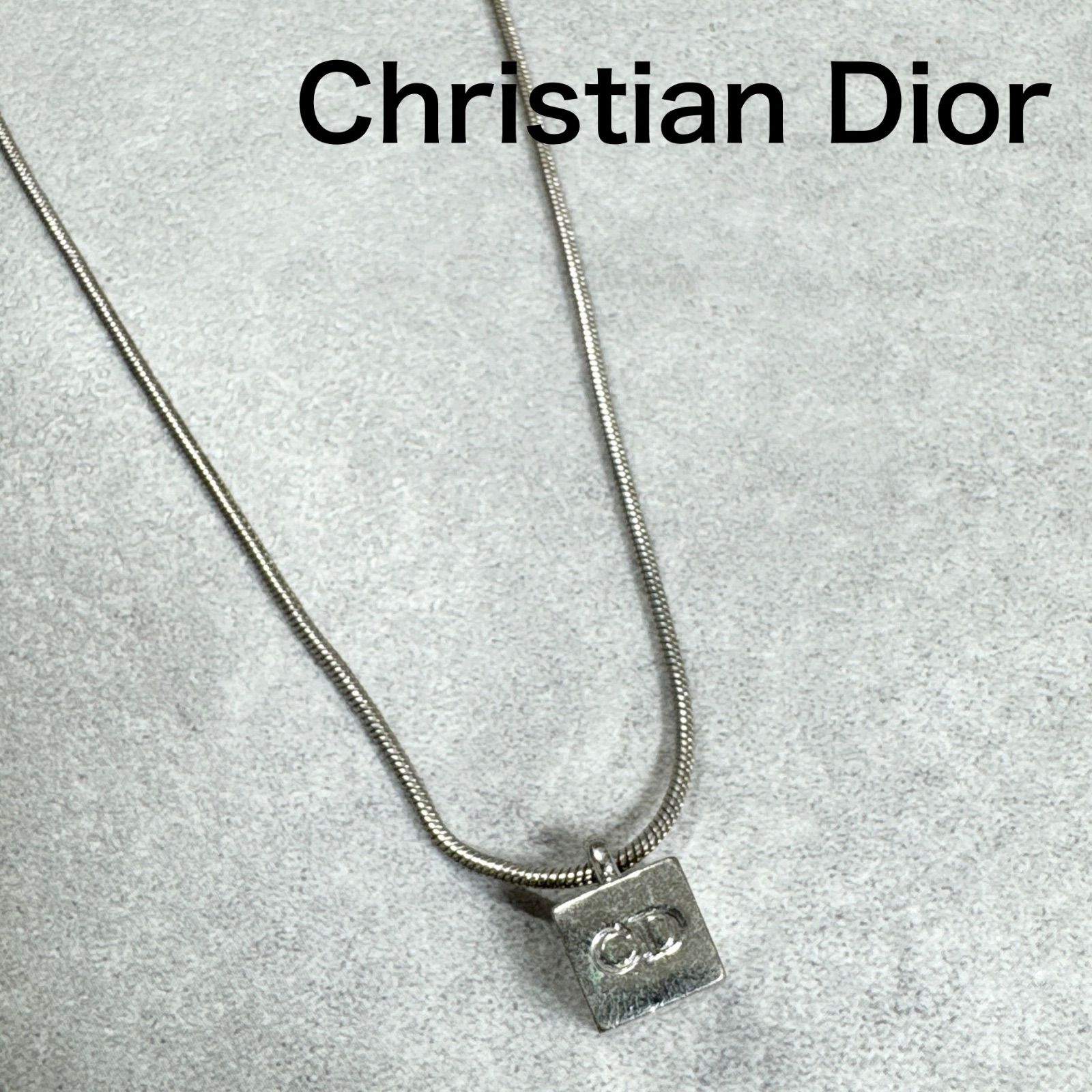 Dior ロゴ キュービックジルコニア ネックレス Christian Dior クリスチャンディオール ネックレス キューブトップ CD
