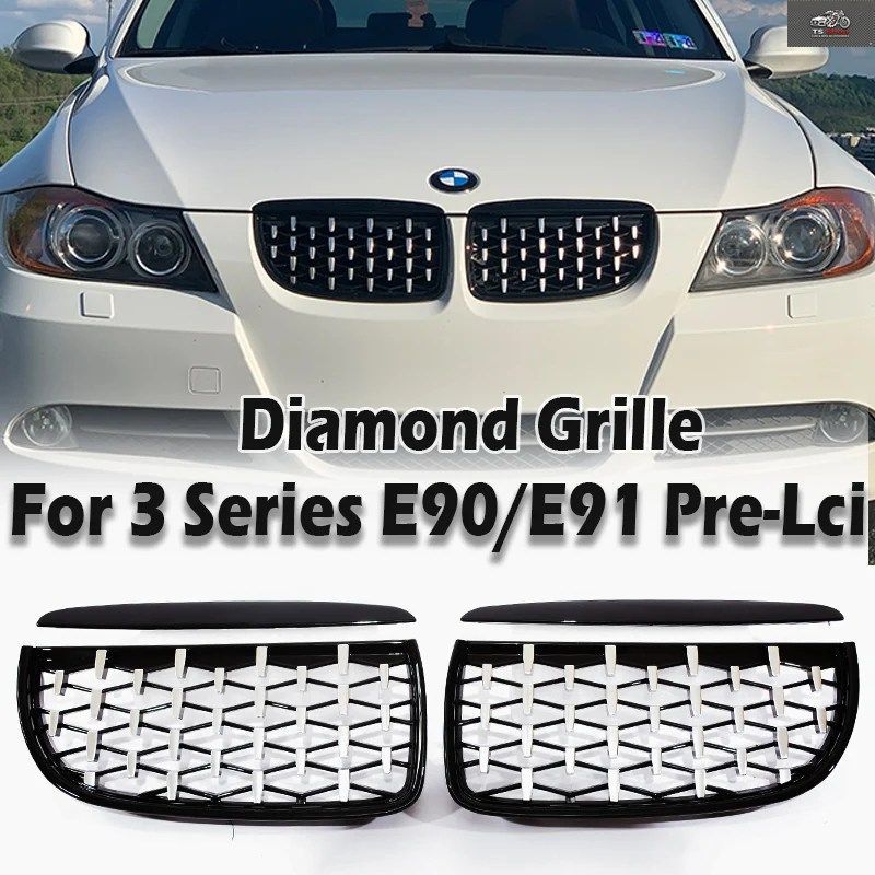 DIAMOND STYLE FRONT BUMPER LOWER GRILLE BMW 3 SERIES E90 E91 PREFACELIFT 2005 -2008 SILVER GRILL EXTERIOR PARTS