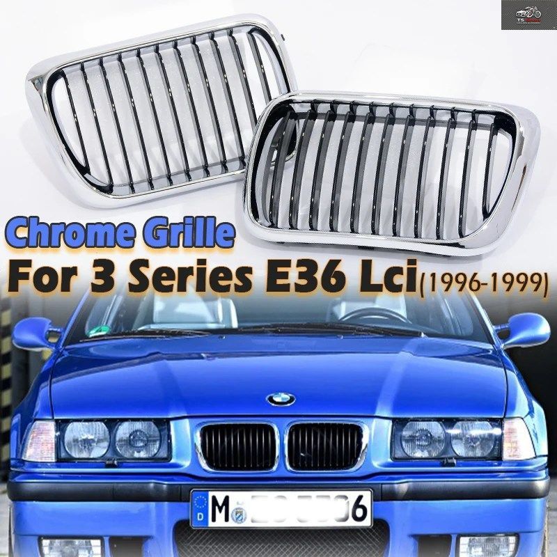 SINGLE SLAT GRILLE KIDNEY SILVER DOUBLE GRILL BMW 3 SERIES E36 COUPE SEDAN M3 FACELIFT LCI 1997 1998 1999 316 318 320
