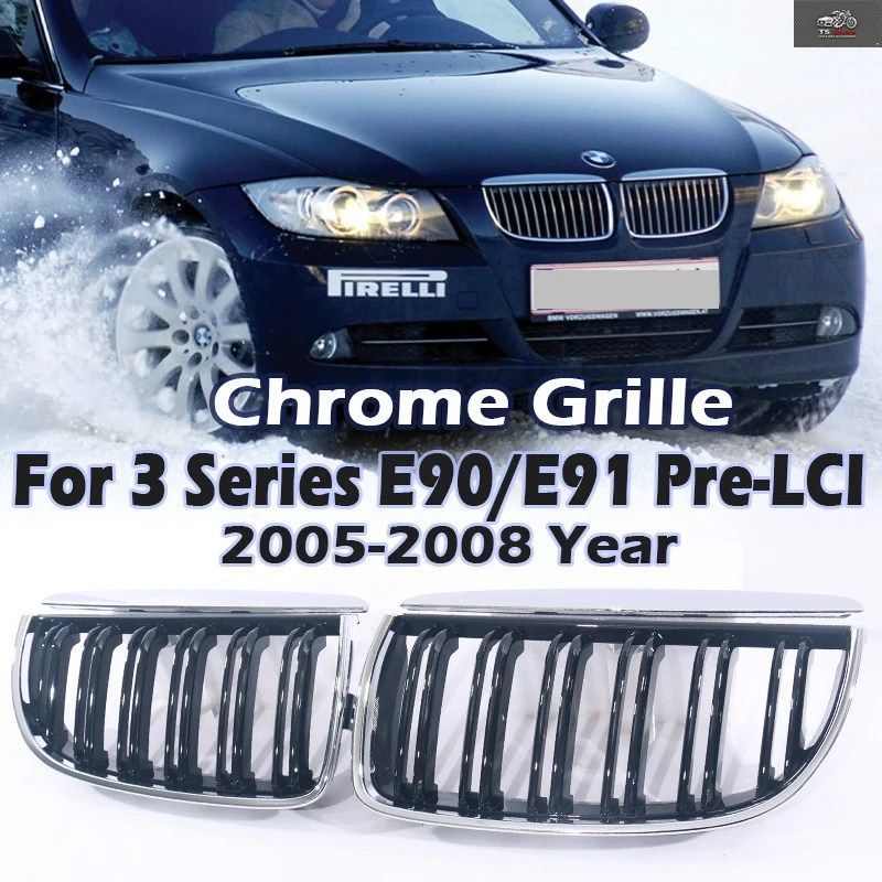 SILVER FRONT GRILL DOUBLE SINGLE KIDNEY GRILLE BMW 3 SERIES E90 E91 2005-2008 PART 320 310 320I 330 335