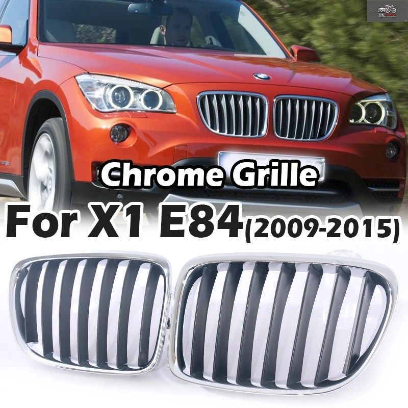 SILVER FRAME GLOSS MATTE GRILLE FRONT KIDNEY M SINGLE SLAT GRILL COMPATIBLE WITH BMW X1 E84 2009-2016 18I 20I 25 28