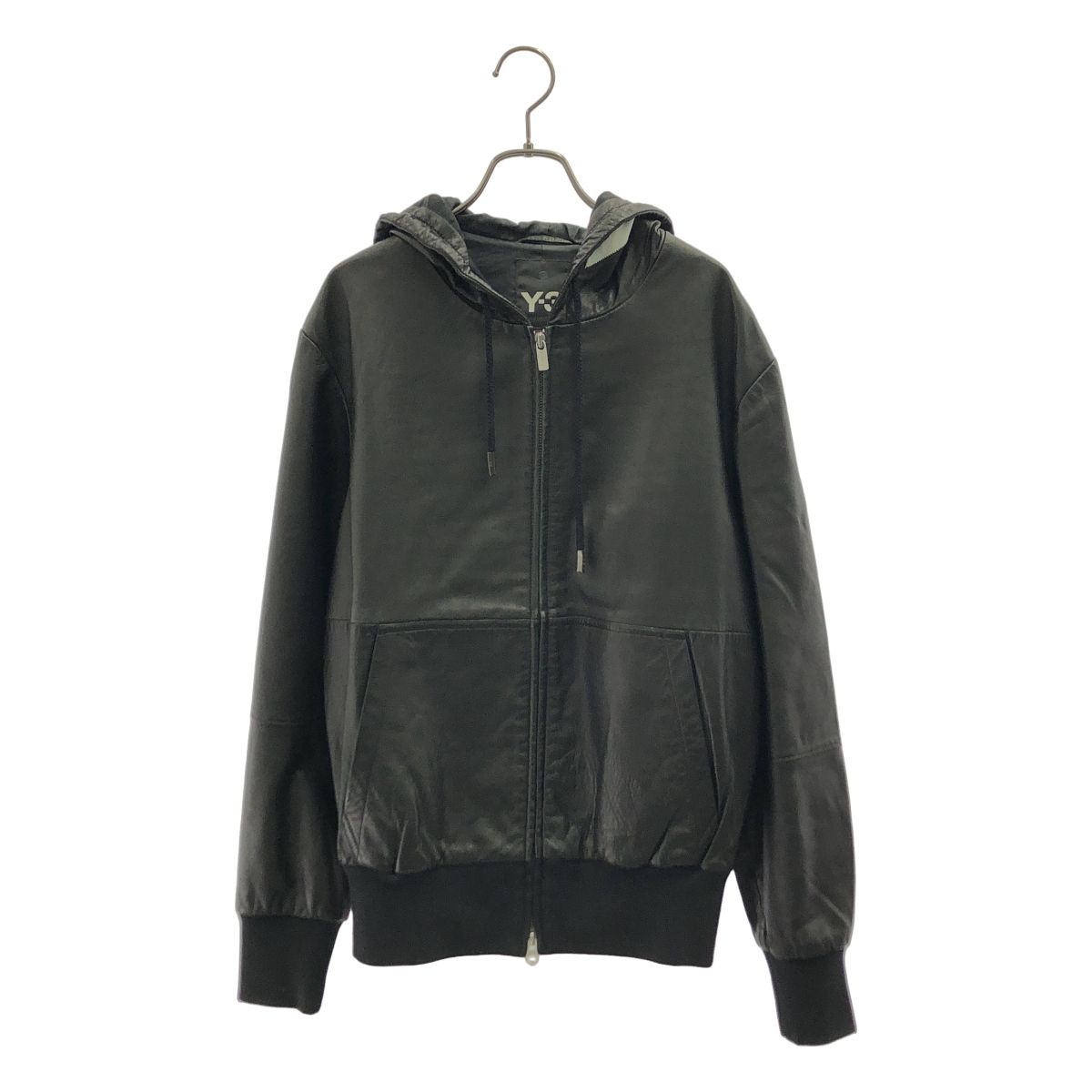 Y-3 / ワイスリー | レザー ロゴパッチ ジップパーカー | S | ブラック | メンズ