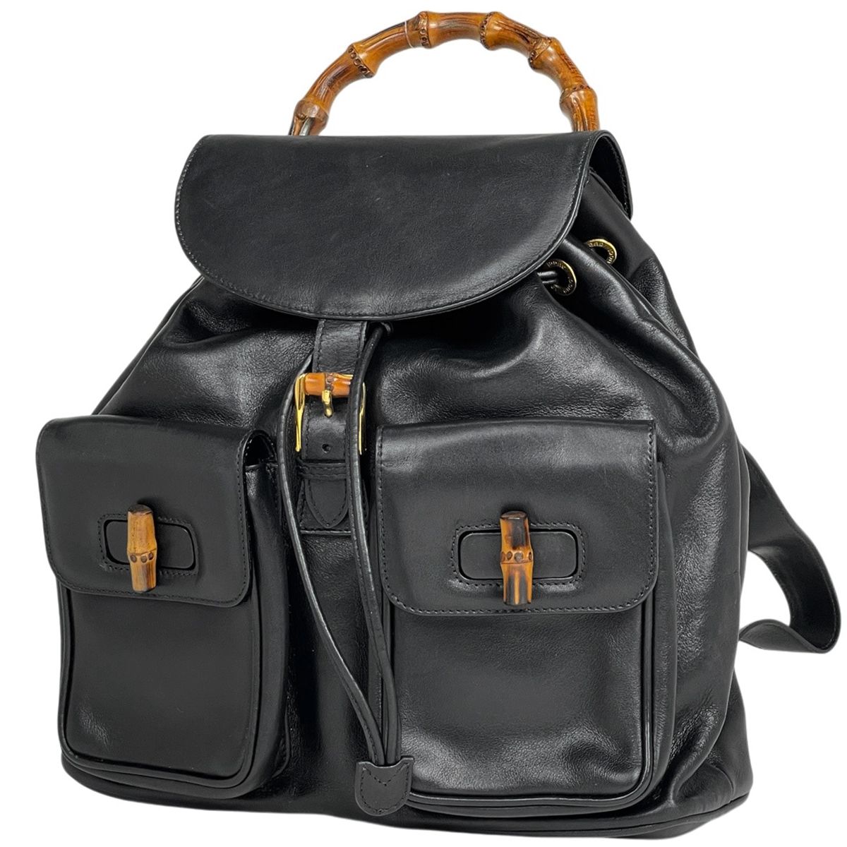 グッチ GUCCI バンブー リュックサック バックパック デイパック 00320580016 レザー ブラック レディース 【中古】