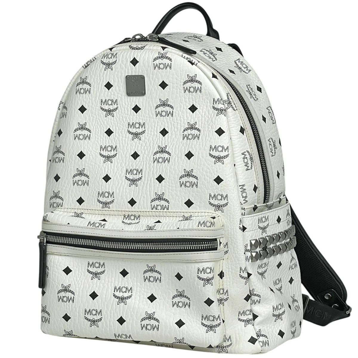 エム・シー・エム MCM Stark サイドスタッズ バックパック ヴィセトス リュック レザー ホワイト レディース 【中古】