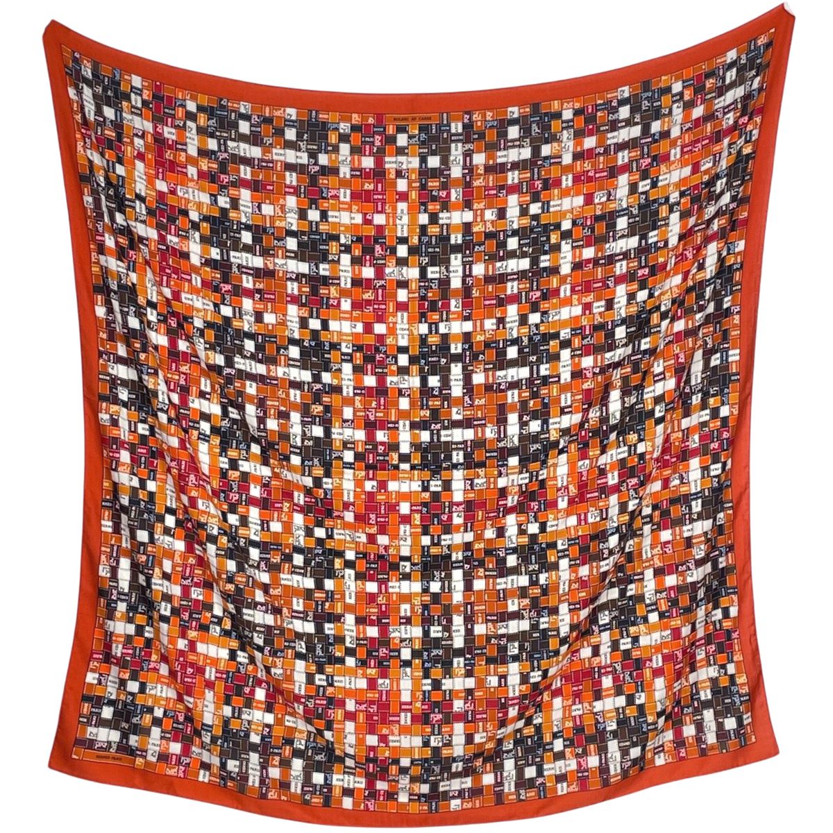 エルメス HERMES カレ140 BOLDUC AU CARRE ボルデュック チェック スカーフ カシミヤ シルク オレンジ マルチカラー レディース 【中古】