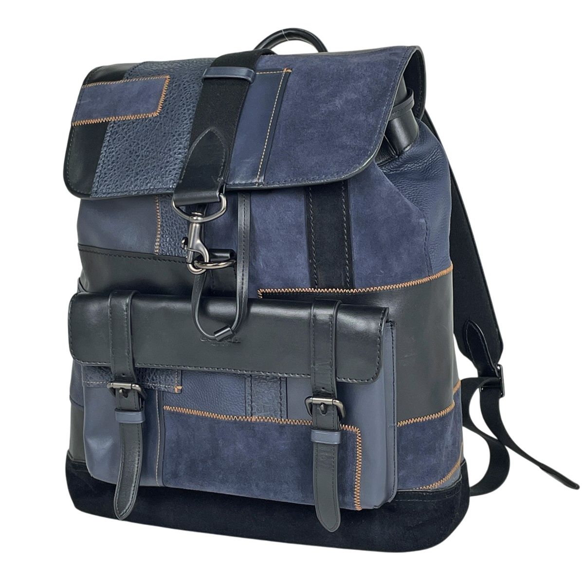 コーチ COACH ロゴ リュックサック バックパック レザー ネイビー ブラック メンズ 【中古】