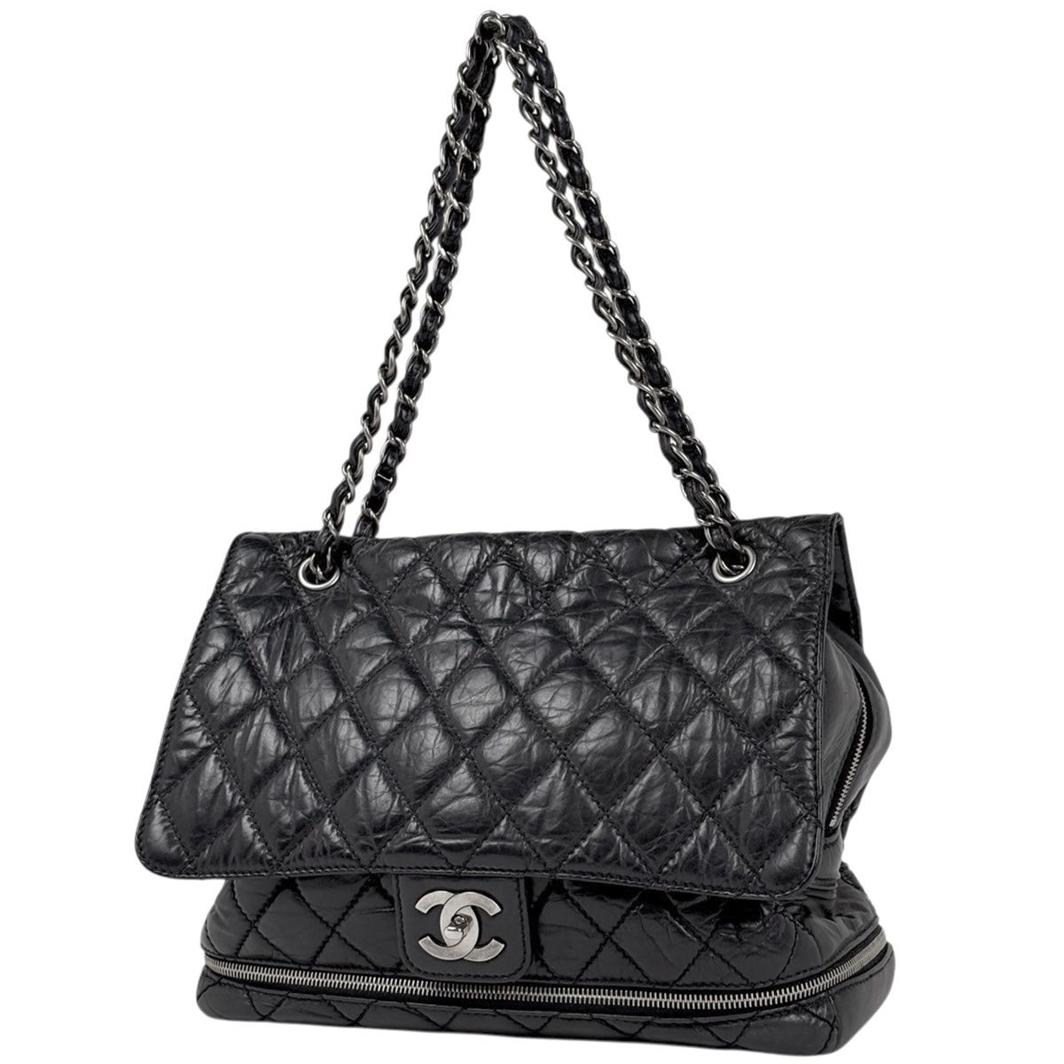 シャネル CHANEL ココマーク チェーン ショルダーバッグ レザー ブラック レディース 【中古】