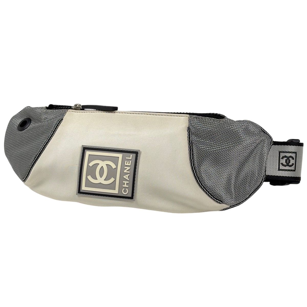 シャネル CHANEL スポーツライン ウエストバッグ ココマーク ボディバッグ ファブリック ホワイト グレー レディース 【中古】