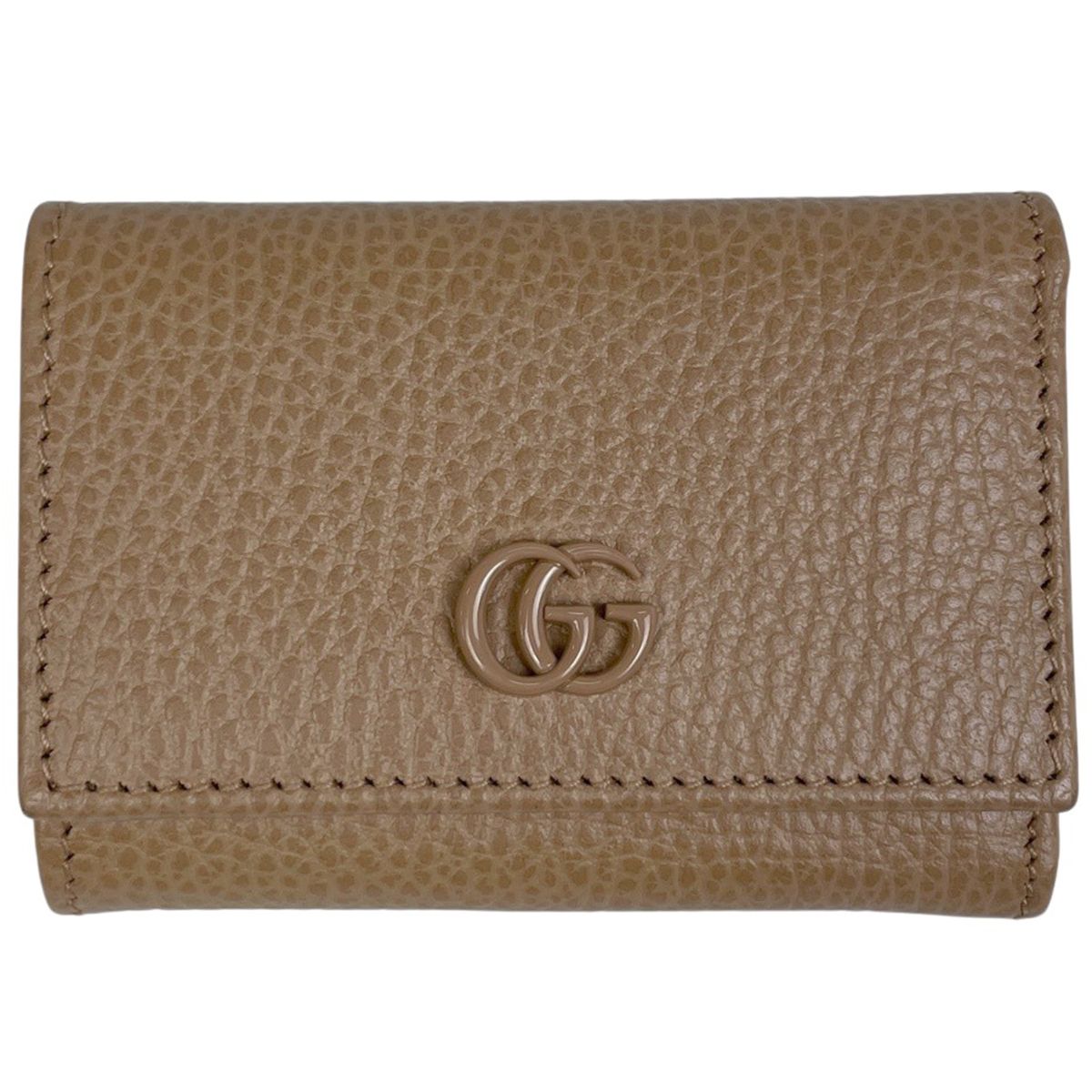 グッチ GUCCI GGマーモント ミディアム ウォレット コンパクト 三つ折り財布 レザー ベージュ 644407 レディース 【中古】