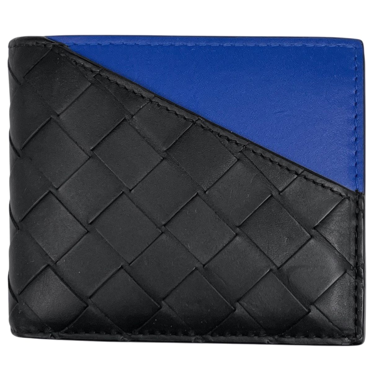 ボッテガヴェネタ BOTTEGAVENETA イントレチャート 二つ折り 財布 バイカラー レザー ブラック ブルー メンズ 【中古】