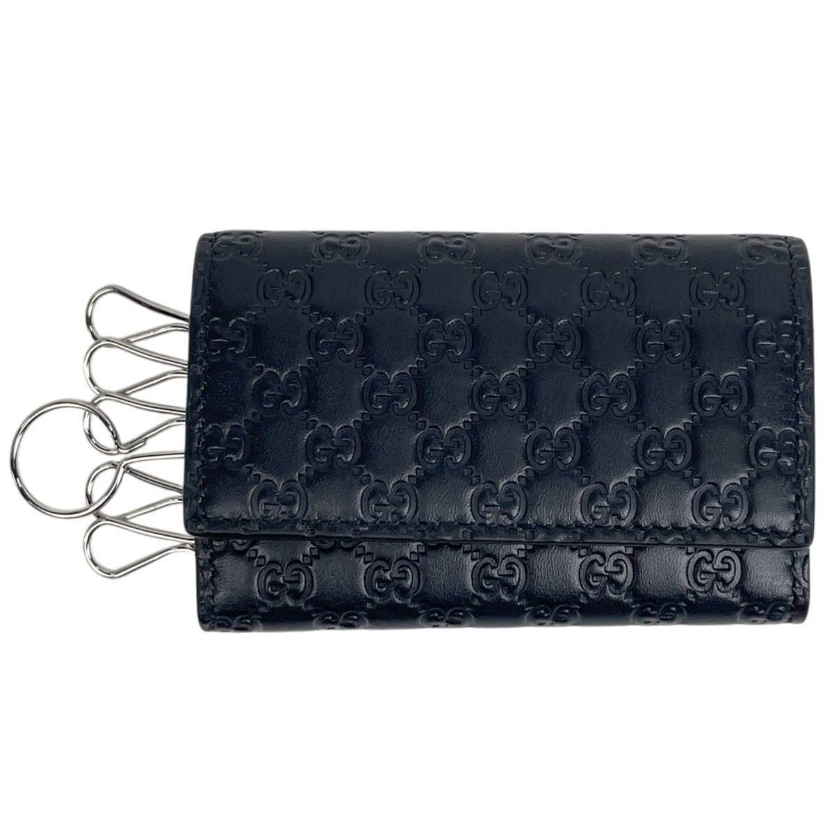 グッチ GUCCI マイクログッチシマ 6連 キーケース 鍵入れ キーフック シマレザー ネイビー 150402 レディース 【中古】