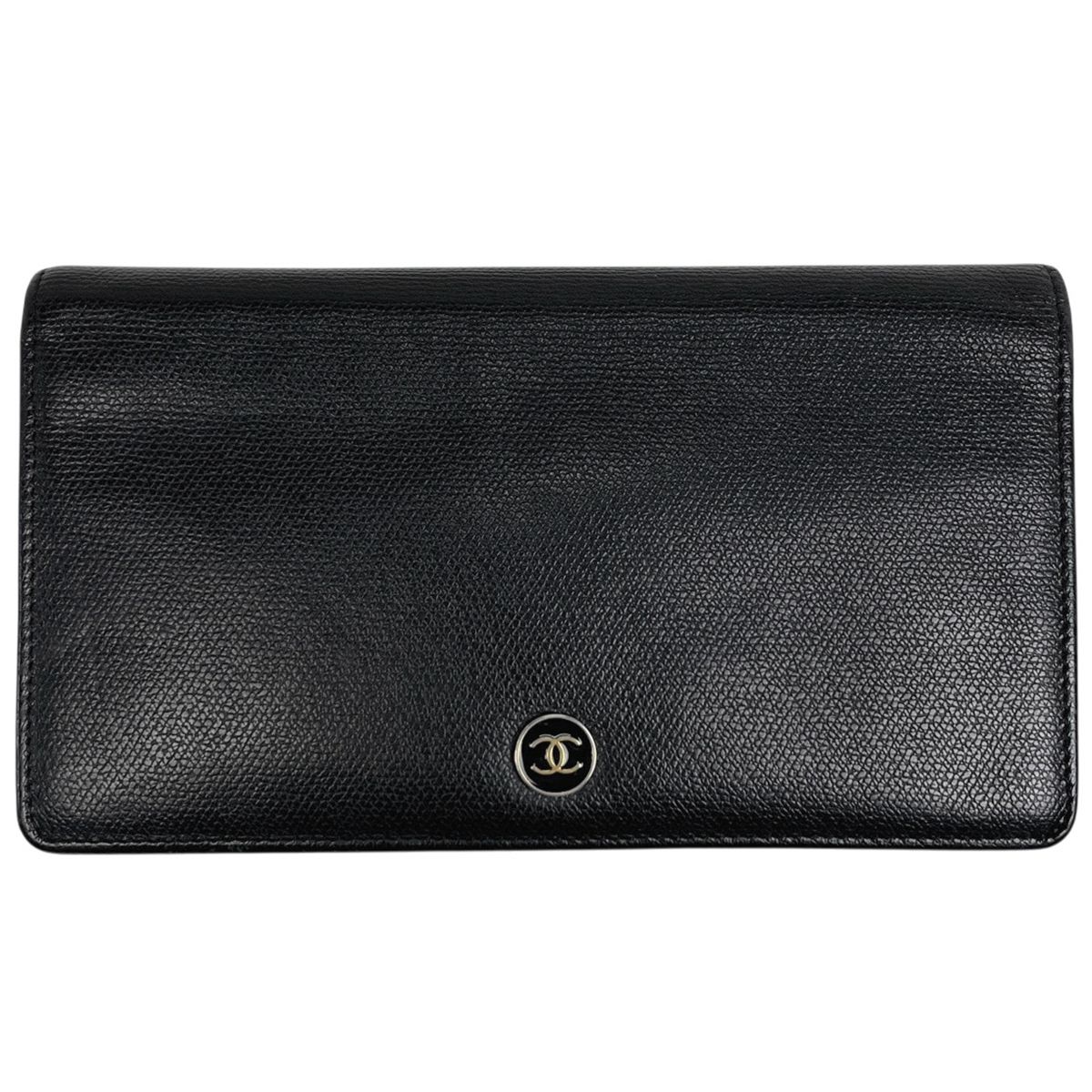 シャネル CHANEL ココボタン 二つ折り 長財布 ココマーク レザー ブラック レディース 【中古】