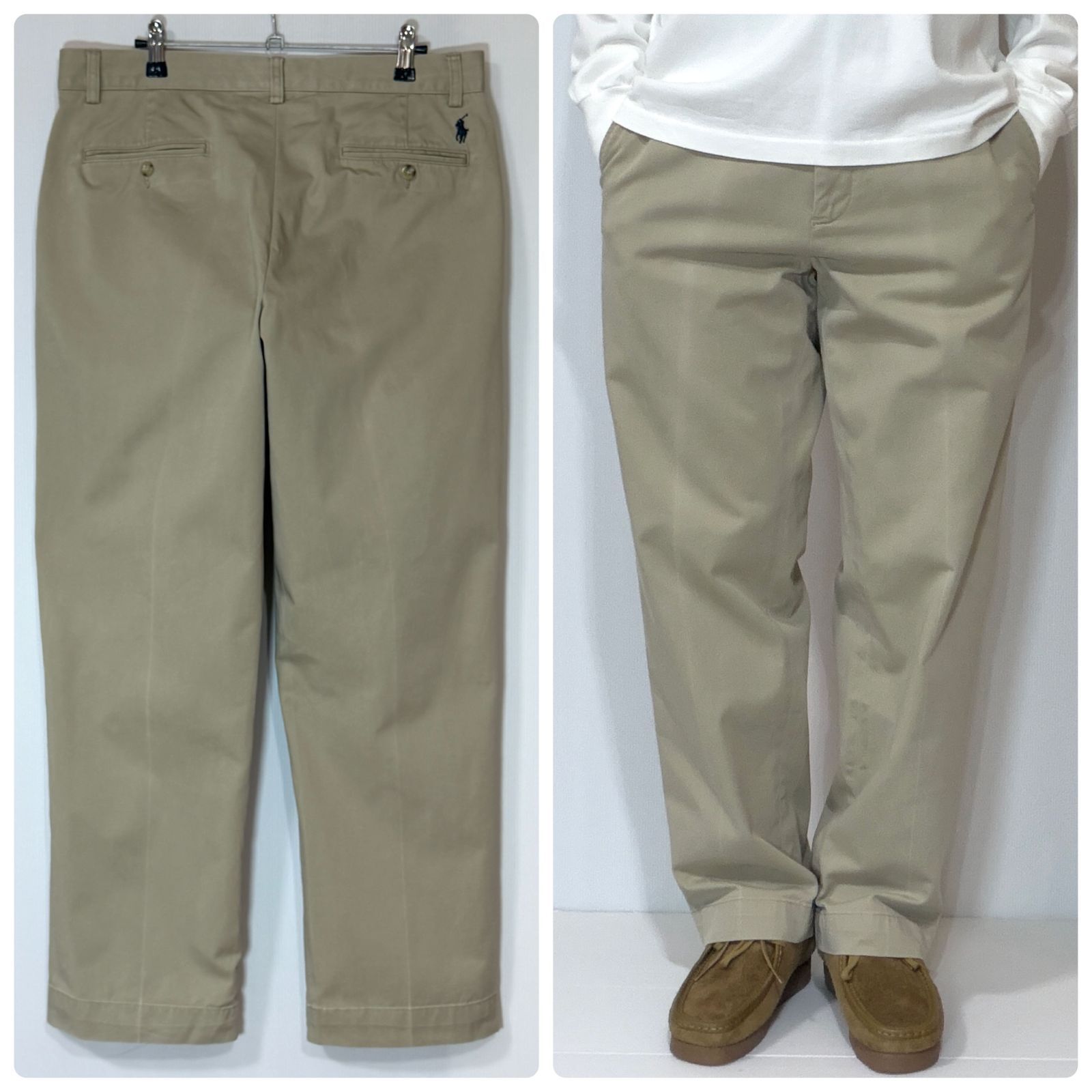 90s Polo Ralph Lauren ポロラルフローレン ノータック チノパン PRESTON PANT W33L30 実寸W34L29.5 ベージュ プレストンパンツ メンズ コットン スラックス パンツ ポロチノ ゴールデンサイズ p26063653