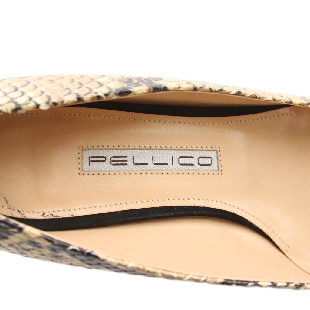 ペリーコ PELLICO パンプス チャンキーヒール パイソン柄 38 ベージュ