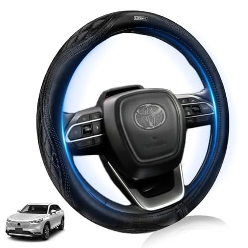 【高級本革 独自パターン】ヴェゼル RU RV系 専用 ハンドルカバー Vezel ステアリングカバー 車種別ロゴ入り 防水 防滑 防汚 通気性 快適な手触り オールシーズン対応 簡単取り付け 高級インテリアパーツ 37.5cm(ブラック)t 1b41b61c