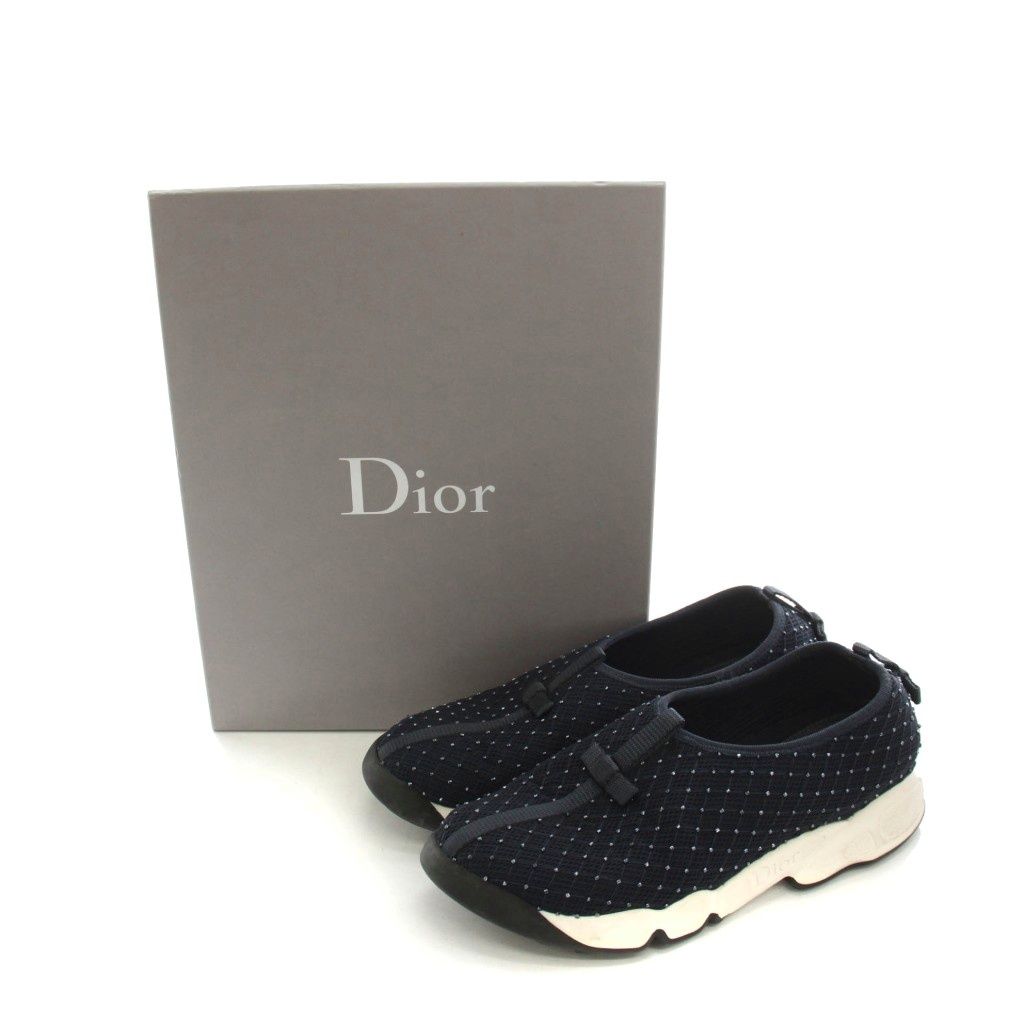 ディオール Dior メッシュ スニーカー スリッポン シューズ ビーズ装飾