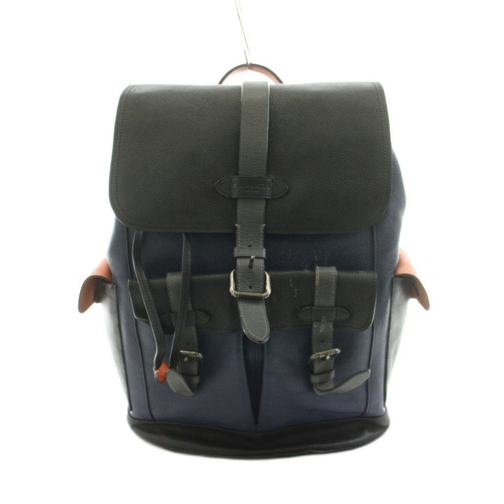 コーチ COACH ハドソン バックパック シグネチャー リュックサック レザー フラップ 紺 ネイビー 黒 ブラック F76931 /KU 3