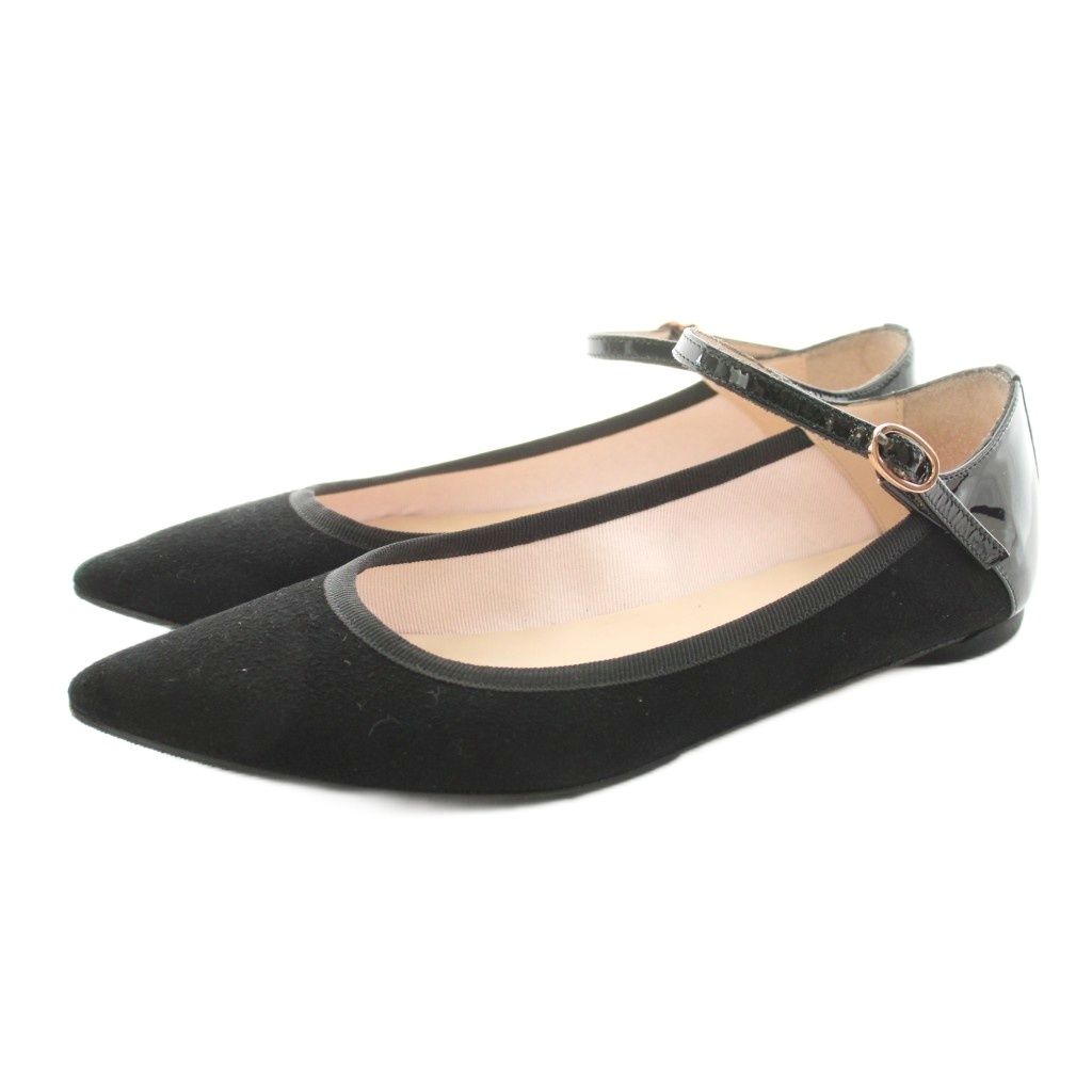 レペット Repetto パンプス ポインテッドトゥ スエード ストラップ 38 黒 ブラック 51152-1-0064 /KU