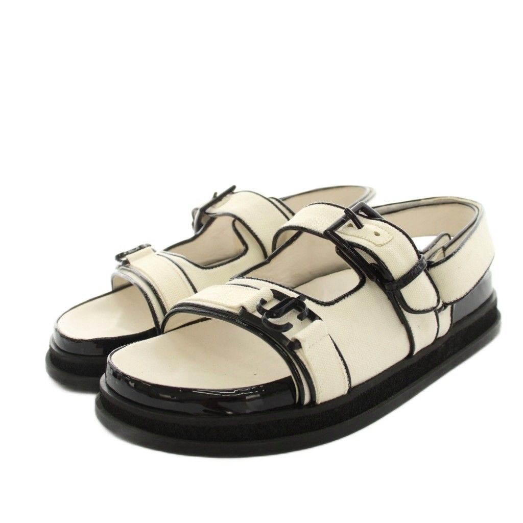 ジミーチュウ JIMMY CHOO エリン フラット ELYN FLAT スポーツサンダル フラット キャンバス エナメル 39 白 ホワイト 黒 ブラック /YT