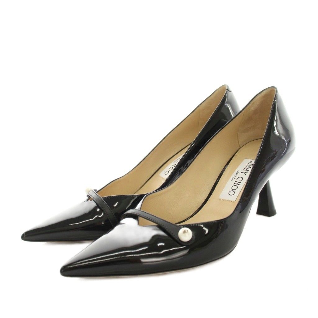 ジミーチュウ JIMMY CHOO ロザリア65 ROSALIA65 パンプス ポインテッドトゥ ヒール エナメル パール 38 黒 ブラック /YT 15,048円