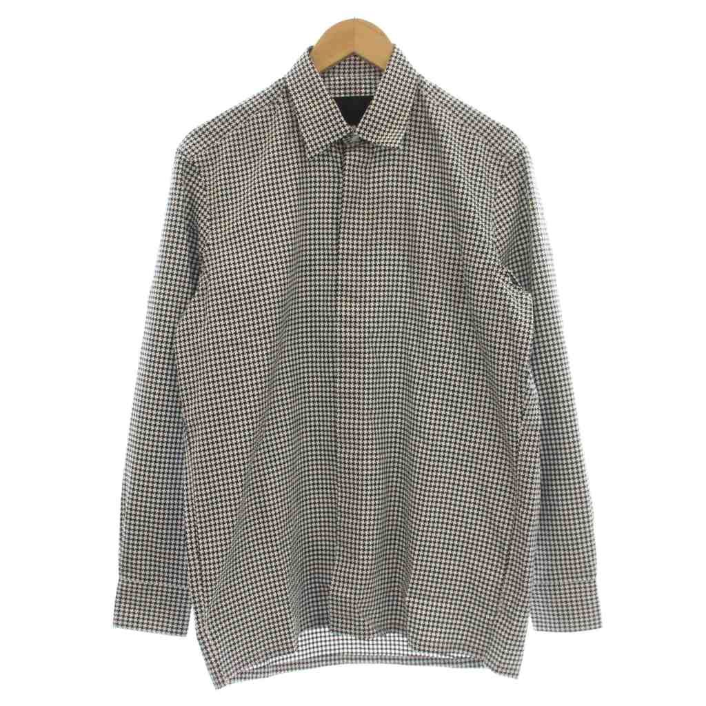 ランバン LANVIN COLLECTION 千鳥格子 ワイシャツ 長袖 シャツ 48 白 黒 MDS706 /☆G25