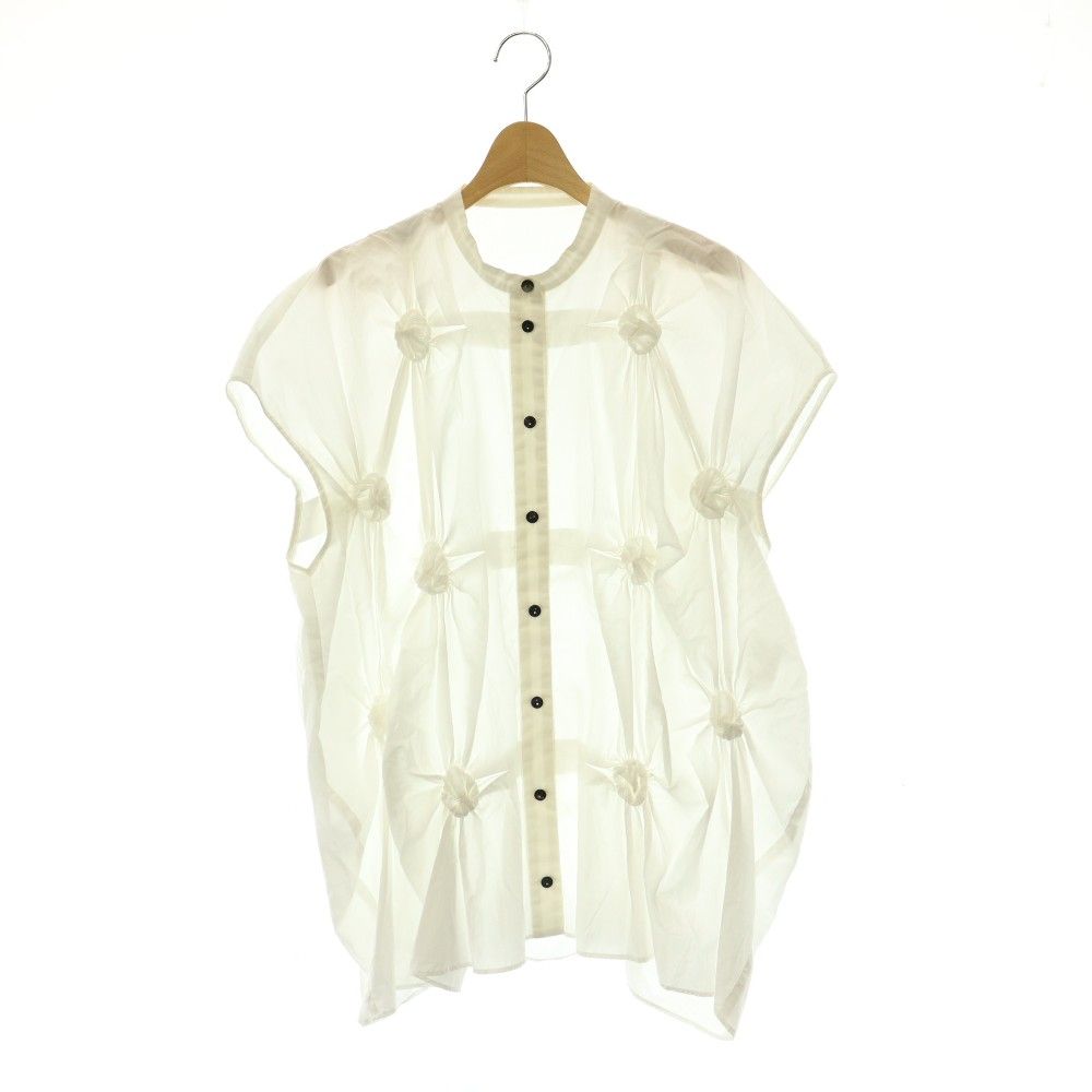 エンフォルド ENFOLD 25SS CIRCLE SHIRRING SHIRT シャツ ブラウス 半袖 38 ホワイト /ES ■OS