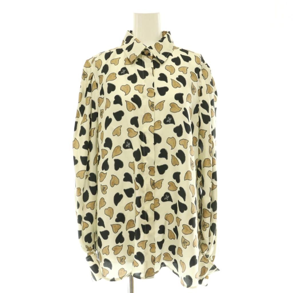 マックスマーラ MAX MARA シルクハート柄シャツ ブラウス 長袖 42 アイボリー ブラック /HK ■OS ■SH