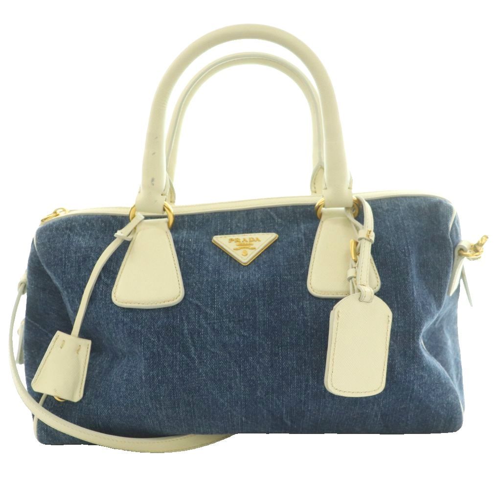 プラダ PRADA サフィアーノレザー × デニム 2WAYバッグ ハンド ショルダー 紺 ネイビー アイボリー /SS ■OS ■SH ■OH 25,130円
