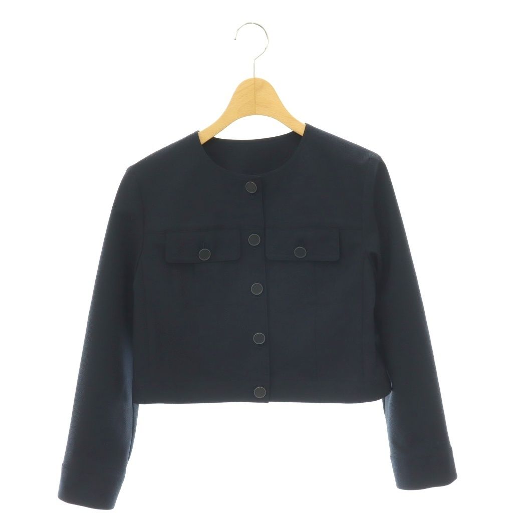 アナイ ANAYI 25AW サッカーストレッチクロップドブルゾン ジャケット ノーカラー 34 ネイビー /CX ■OS