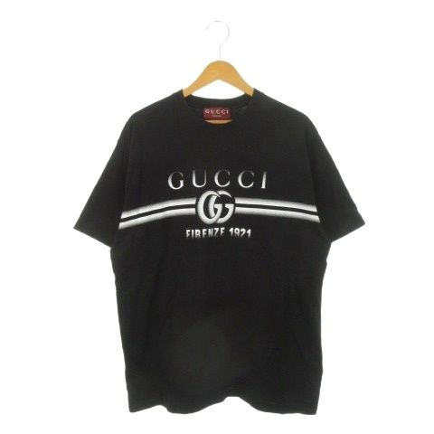 グッチ GUCCI Tシャツ 半袖 クルーネック プリント ロゴ コットン L 黒 ブラック /AH2 ■GY18