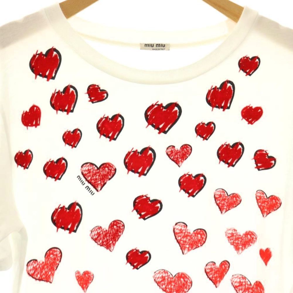 ミュウミュウ miumiu ハートTシャツ カットソー 半袖 L ホワイト