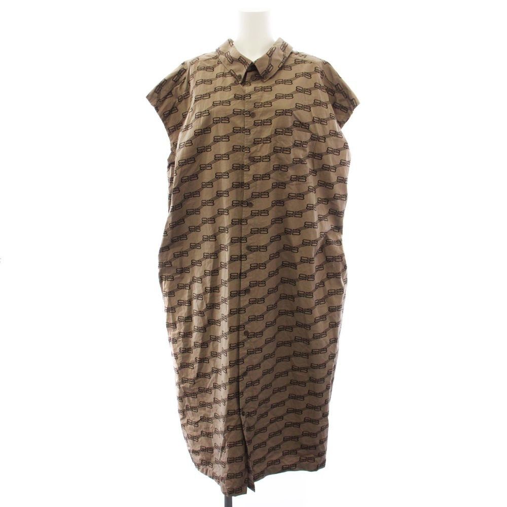バレンシアガ BALENCIAGA BB Monogram License Logo Cotton Poplin Shirtdress シャツワンピース ノースリーブ ロング BBモノグラム 36 茶 707333 TML36 /KH