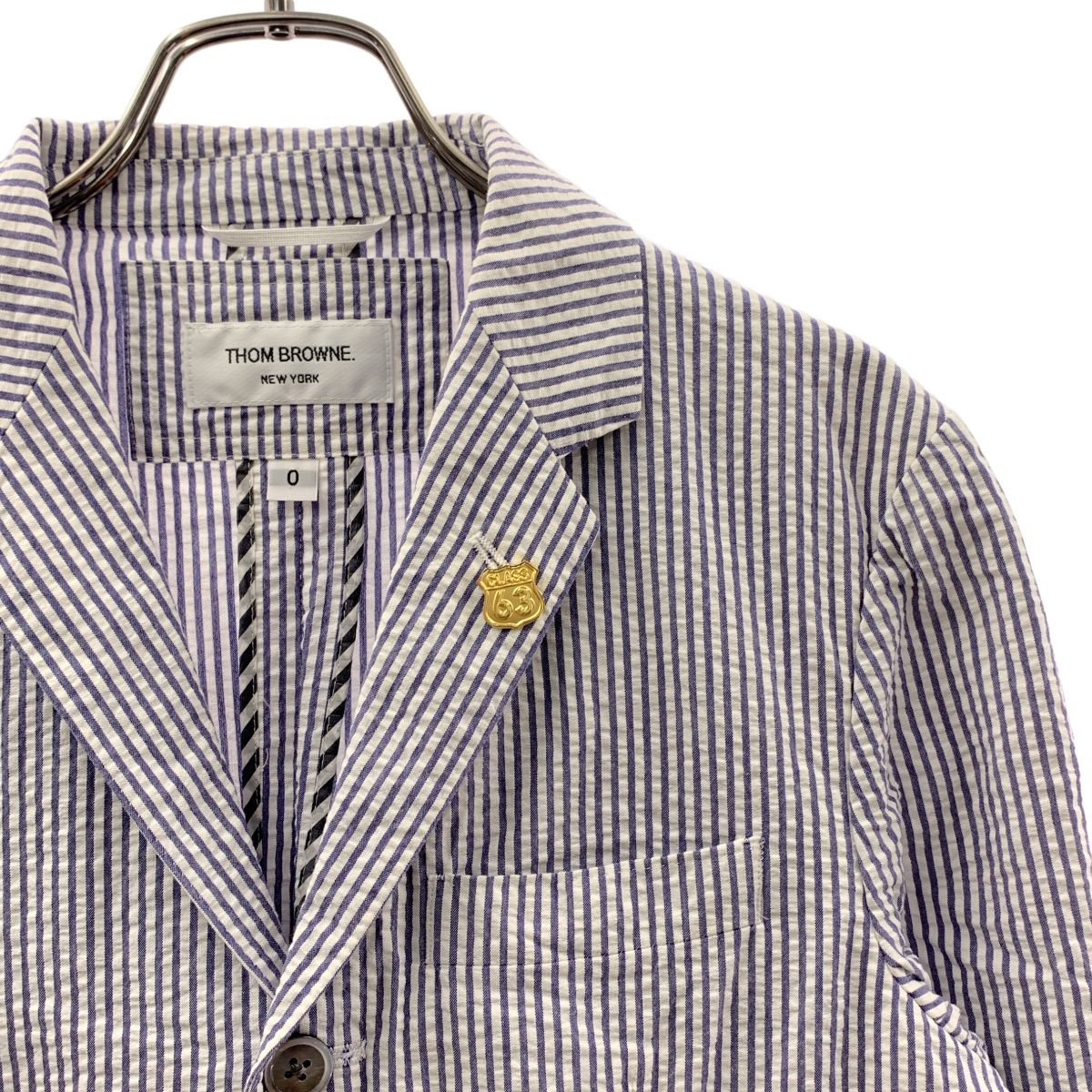 【美品】 THOM BROWNE / トムブラウン | ストライプ シングルブレスト テーラードジャケット | 1 | ホワイト/ブルー | メンズ