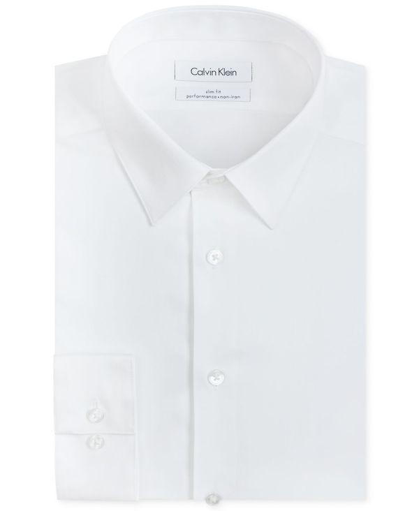 カルバンクライン メンズ トップス シャツ Calvin Klein Mens SlimFit NonIron Herringbone Dress Shirt White ホワイト