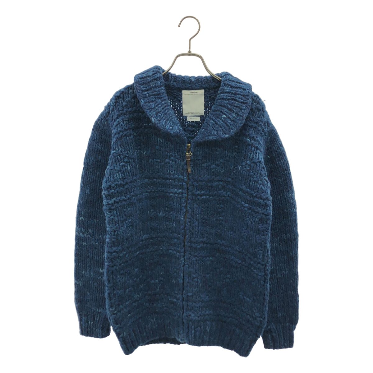 【美品】 visvim / ビズビム | INDIGO COWICHAN F.Z / レザーエルボーパッチ カウチンニット ジャケット | 2 | ブルー | メンズ