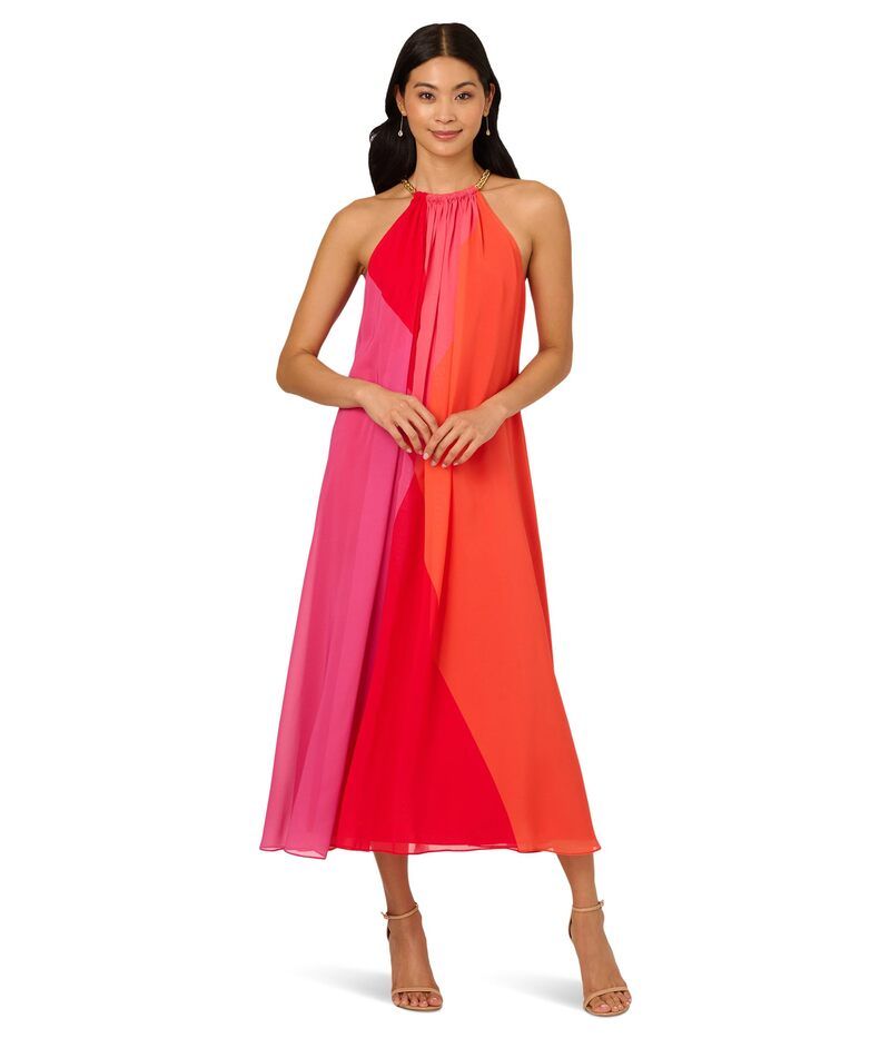 アドリアナ パペル レディース トップス ワンピース シフォン Adrianna Papell Color Block Chiffon Dress Red Multi レッド