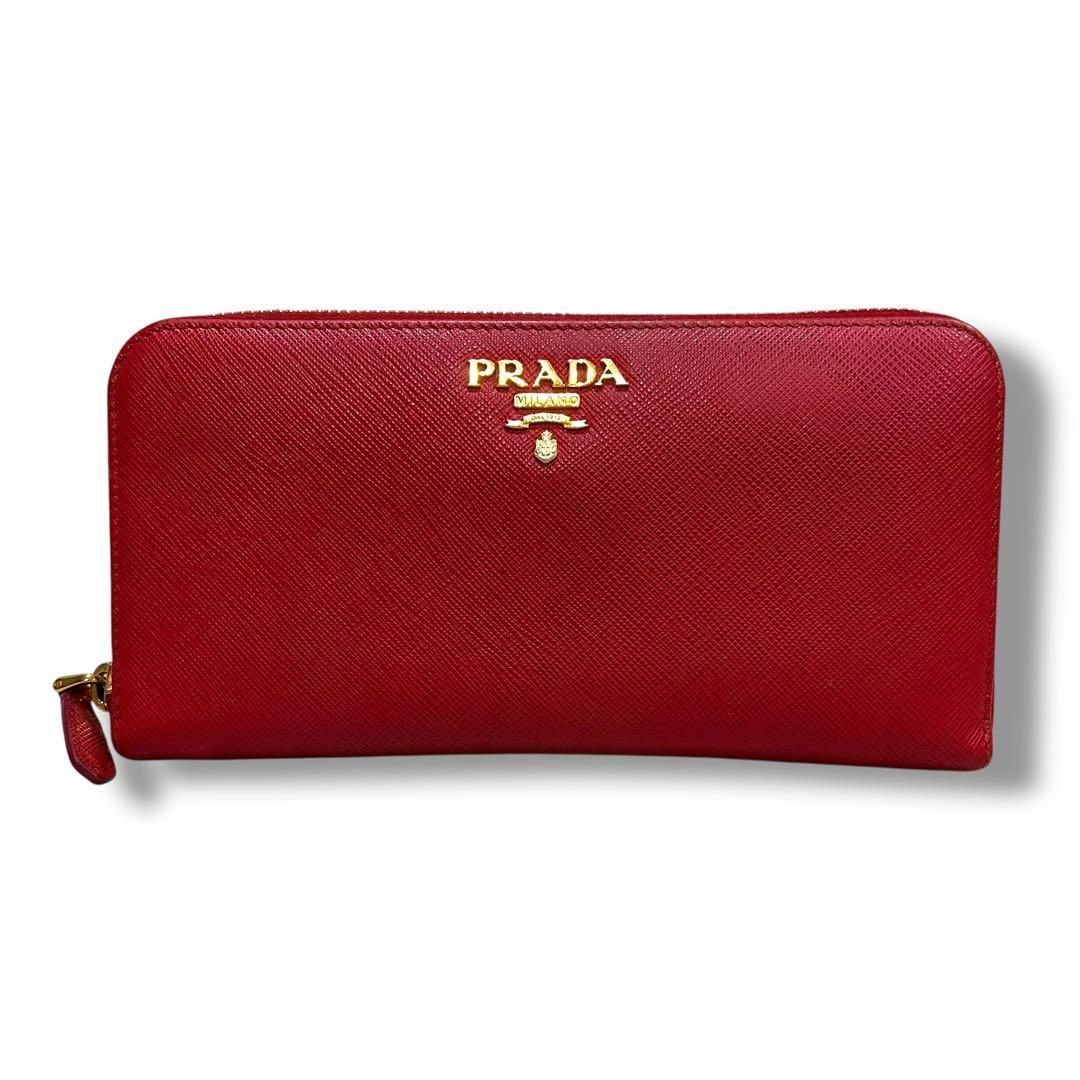 極美品 PRADA プラダ サフィアーノ 長財布 ジッピー レッド レディース