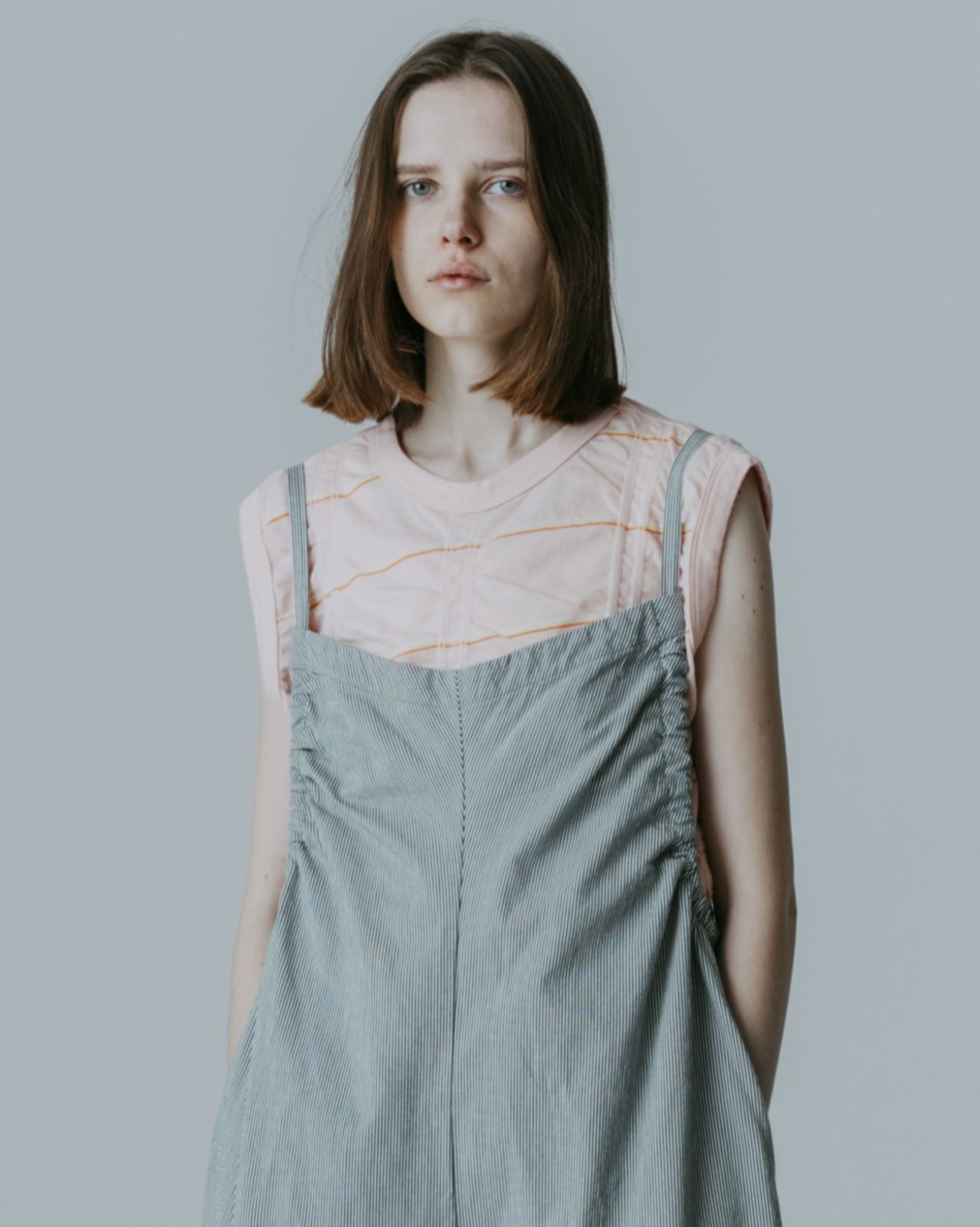 MEYAME メヤメ TUCKED JACQUARD BORDER SLEEVELESS MEY-2404 PINK スリーブレス