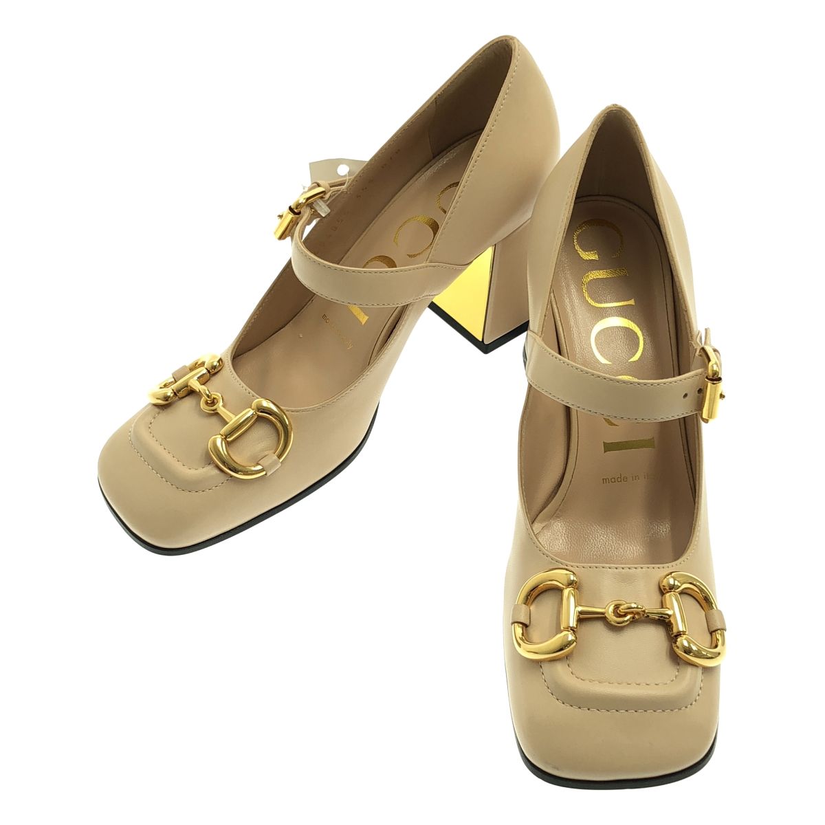 GUCCI パンプス レザー スクエアトゥ チャンキーヒール クリスタルGロゴ 美品】 GUCCI / グッチ | レザー ホースビット スクエアトゥ チャン