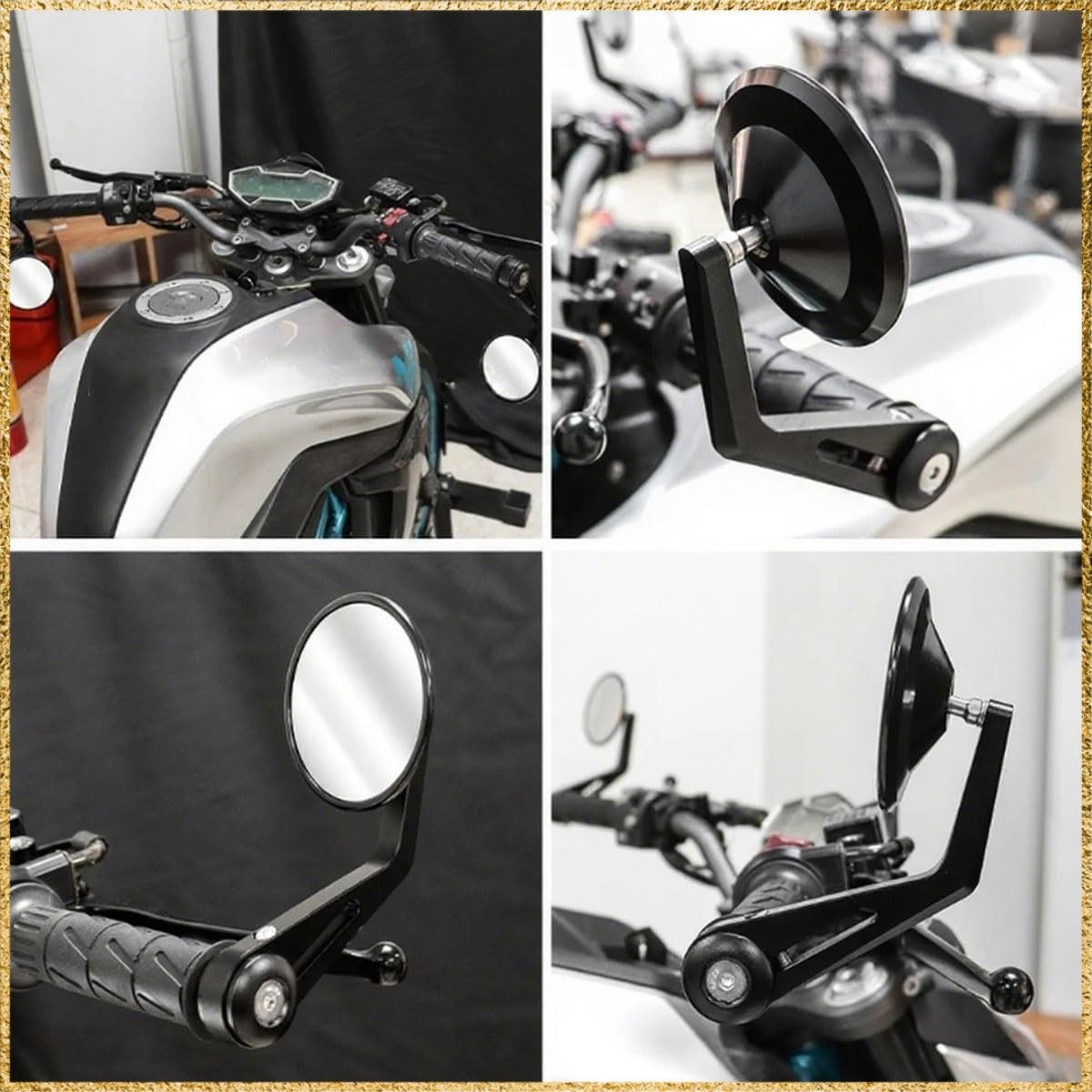 ☆彡送料無料でお届け☆彡光沢シェルモデル SZYUMO バイク用ミラー CNC アルミ製 バーエンドミラー 汎用ミラー ブラック 丸型 左右セット (光沢シェルモデル)