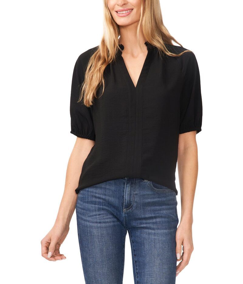 セセ レディース トップス シャツ フリル ブラウス CeCe Ruffle Neck Raglan Split Seam Blouse Rich Black ブラック