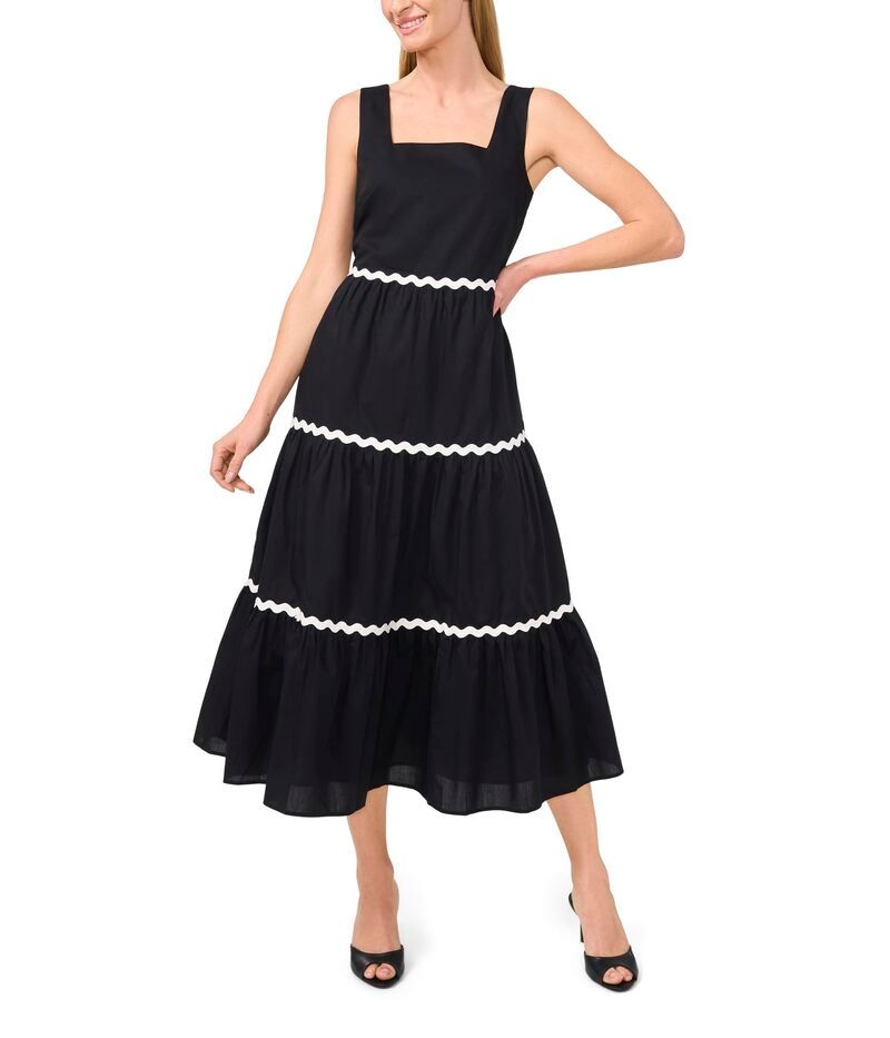 セセ レディース トップス ワンピース ティアード マキシ CeCe Trim Square Neck Tiered Maxi Rich Black ブラック