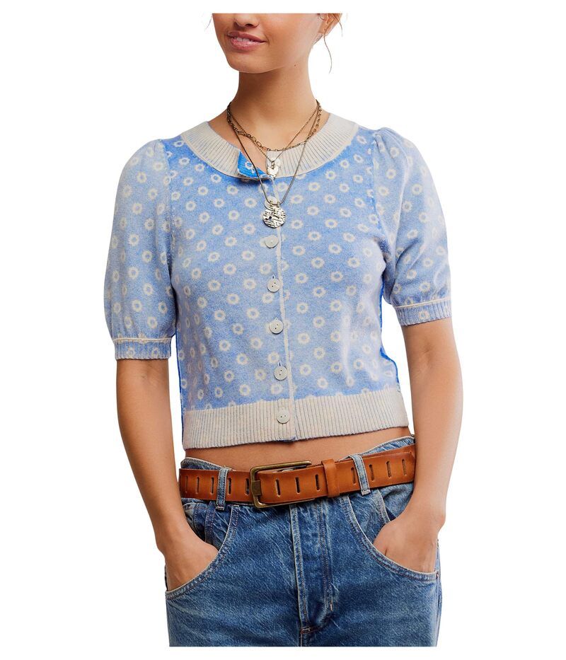 フリーピープル レディース アウター ニット・セーター Free People Isla Patterned Cardi Cobalt Combo コバルト