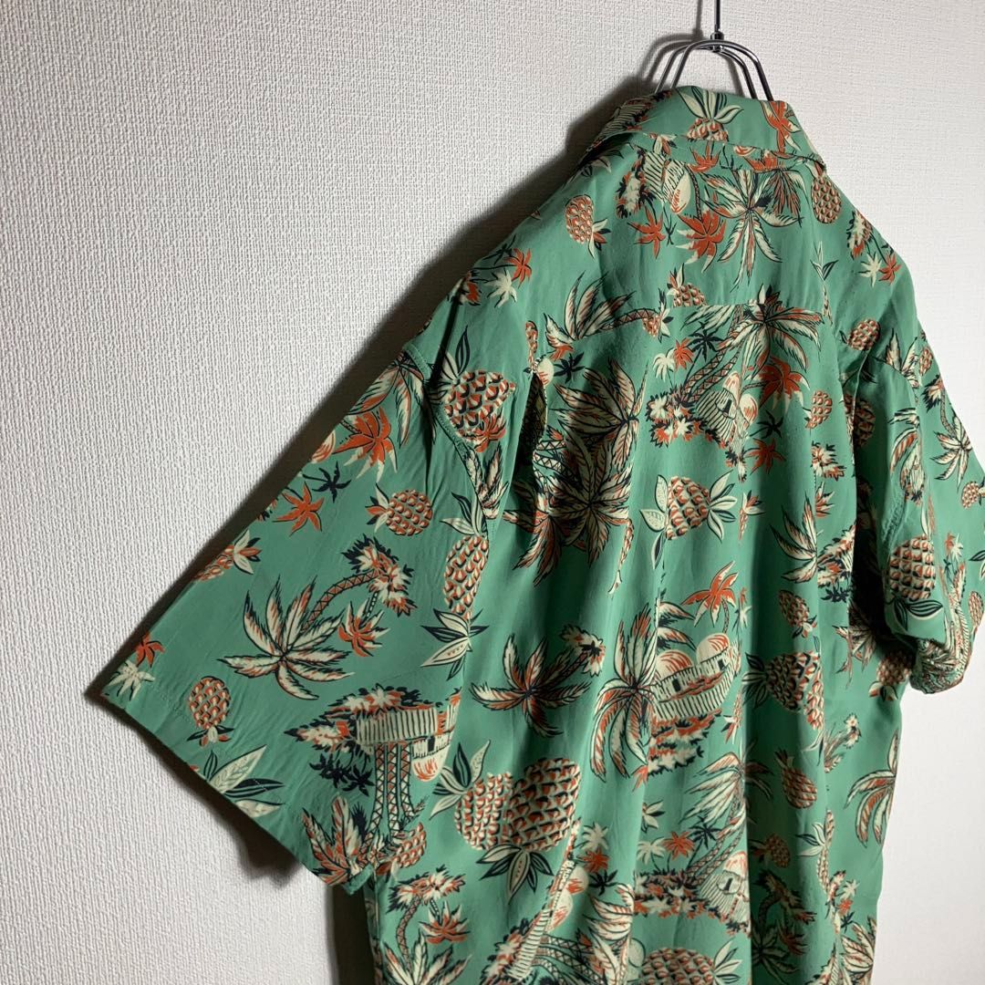 SUNSURF アロハシャツ 半袖 開襟 パイナップル ヤシの木 緑 XL - メルカリ