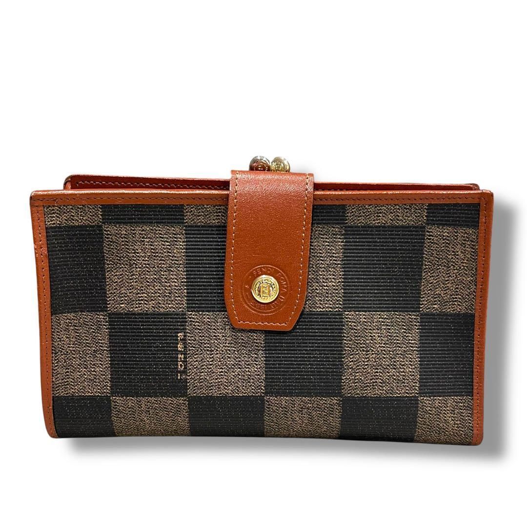極美品 FENDI フェンディ ペカン柄 折り財布 二つ折り がま口 レディース