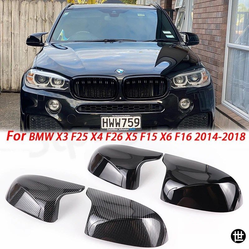 BMW F25 X3 F26 X4 F15 X5 F16 X6 2014 2015-2018用リアビューサイドミラーカバートリムブライトブラックカーボンスタイル