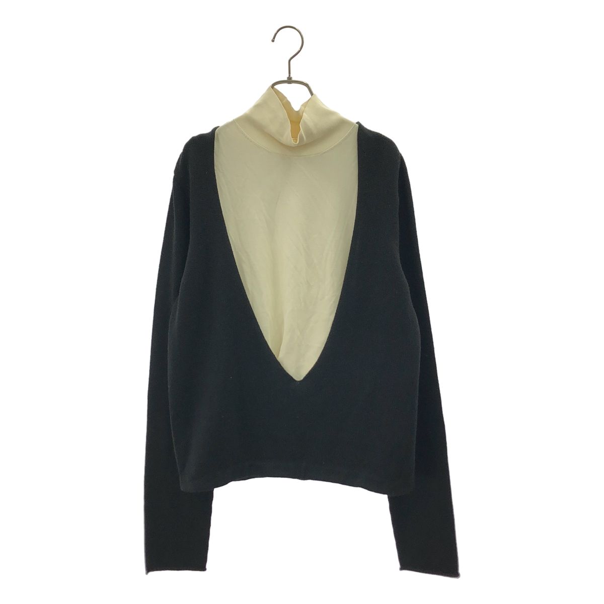 JIL SANDER / ジルサンダー | ウール ドッキング Vネックニット | 36 | ブラック/アイボリー | レディース
