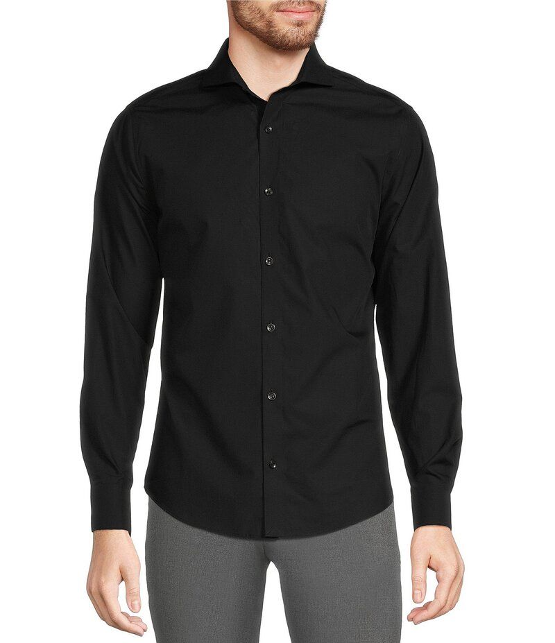 ムラノ メンズ トップス シャツ スリムフィット Murano Wardrobe Essentials Slim Fit Solid Long Sleeve Woven Shirt Black ブラッ