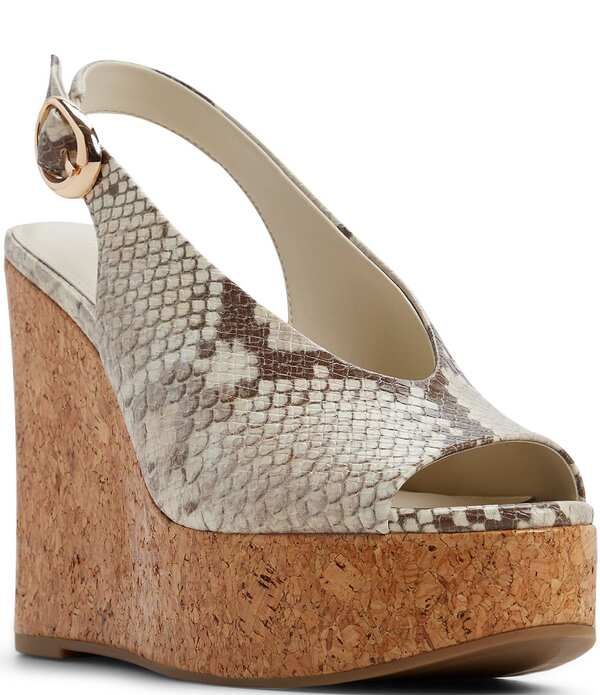 アルド レディース シューズ サンダル プラットフォーム ALDO Tatianah Snakembossed Slingback Platform Wedge Sandals Brown Multi